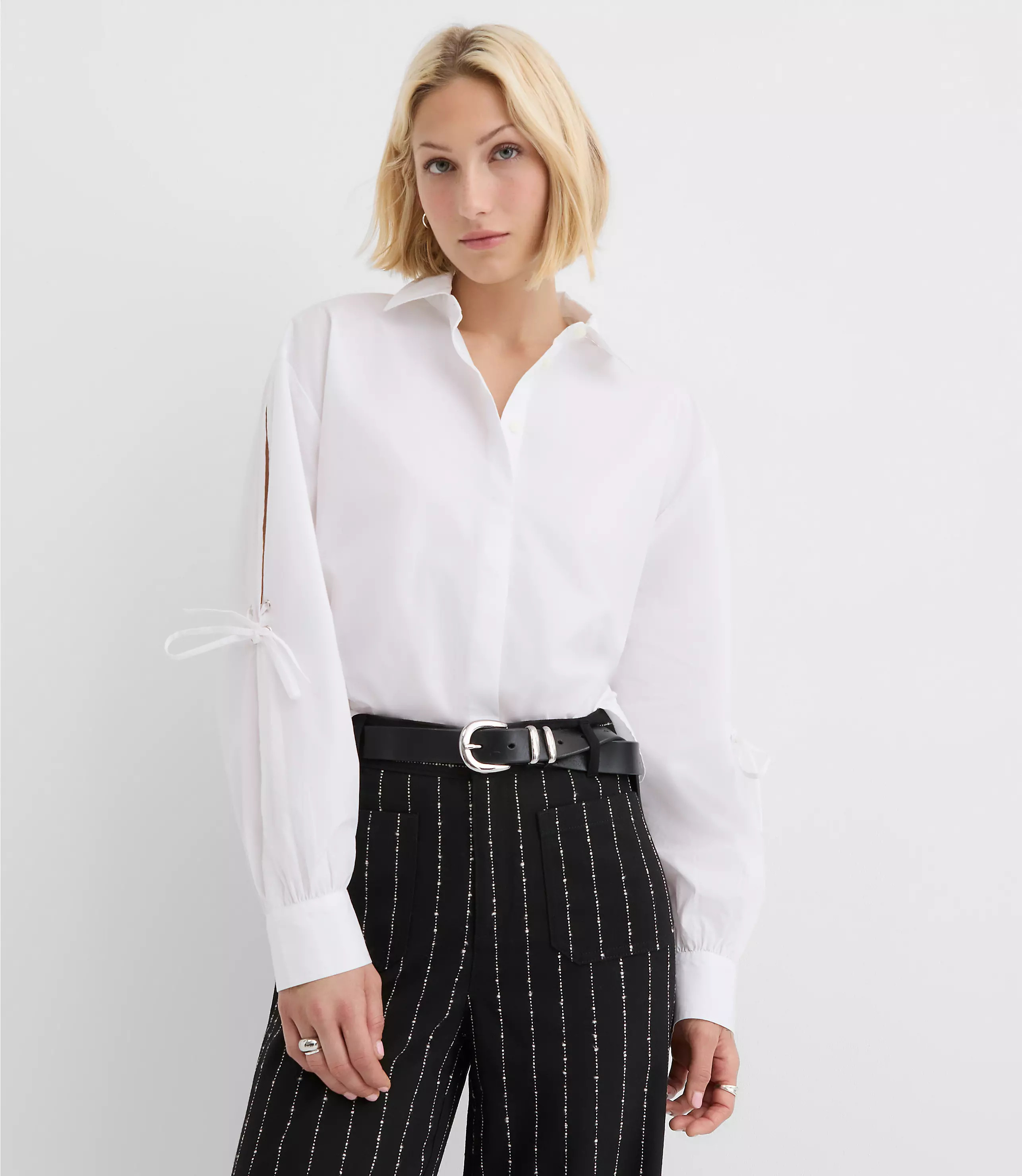 Poplin Tie Sleeve Tunic Shirt | LOFT