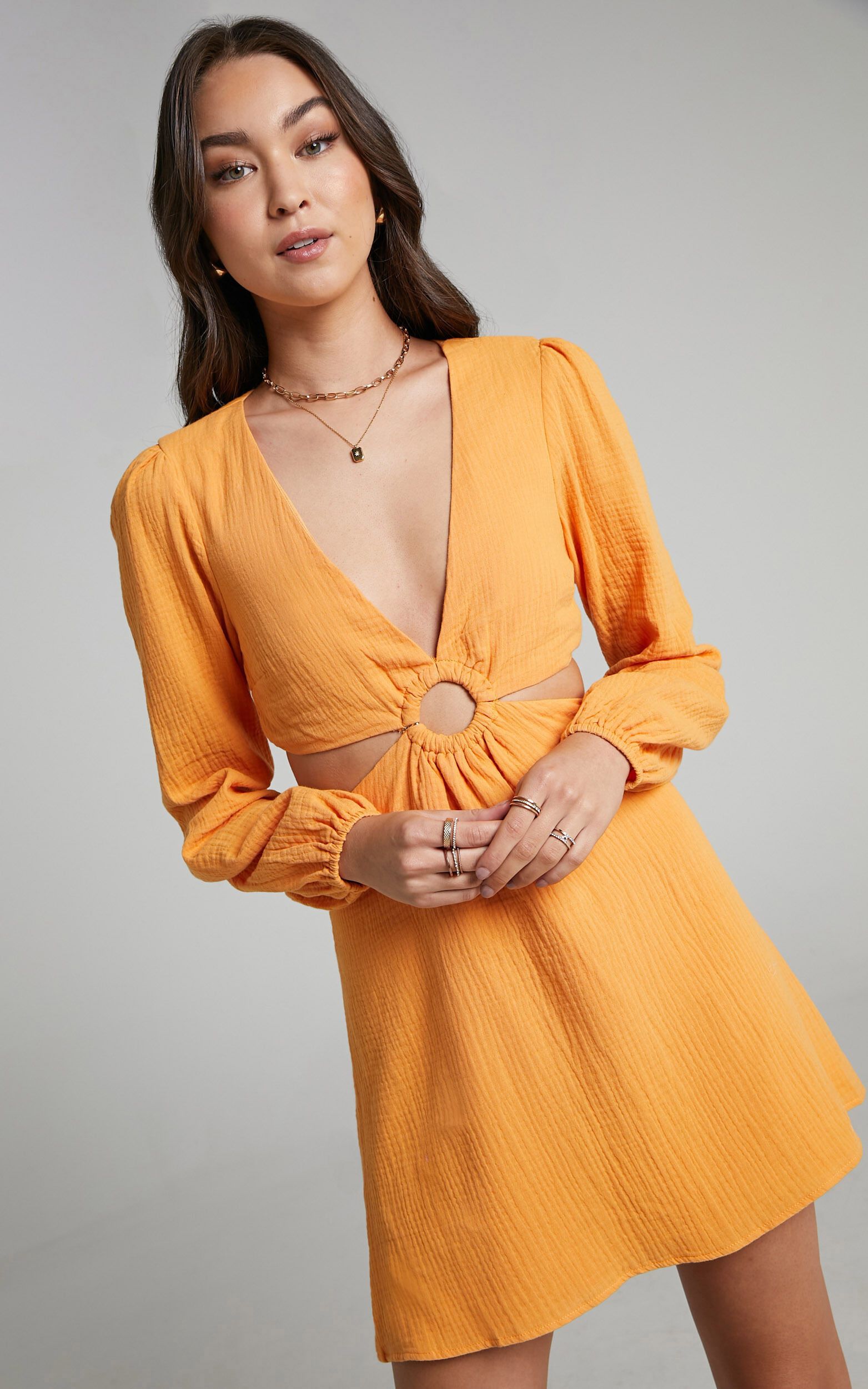 Queeny Side Cutouts Mini Dress in Sherbet | Showpo - deactived