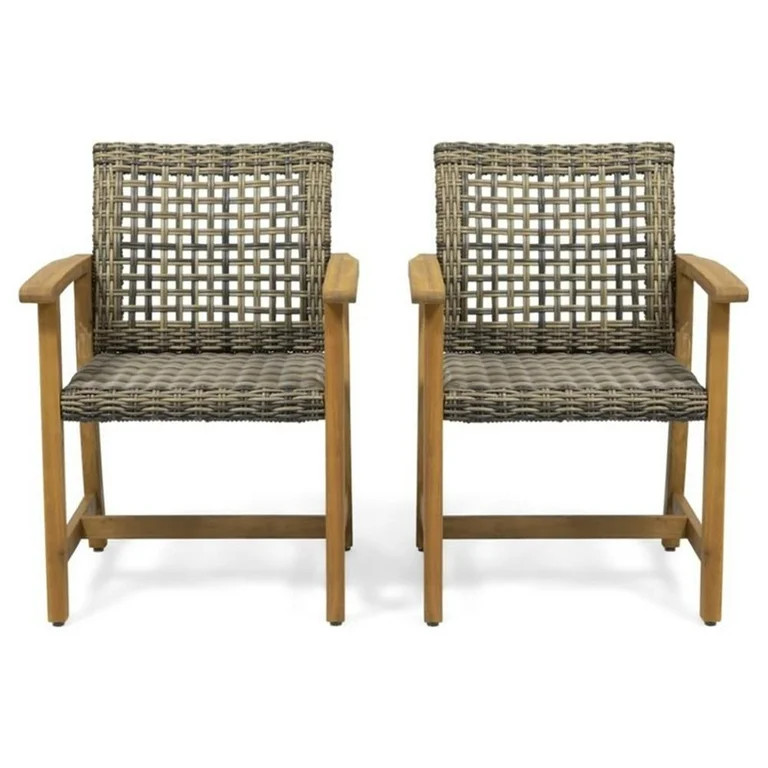 Noble House Hampton Outdoor Acacia Wood Dining Chair in Natural (Set of 2) | Walmart (US)