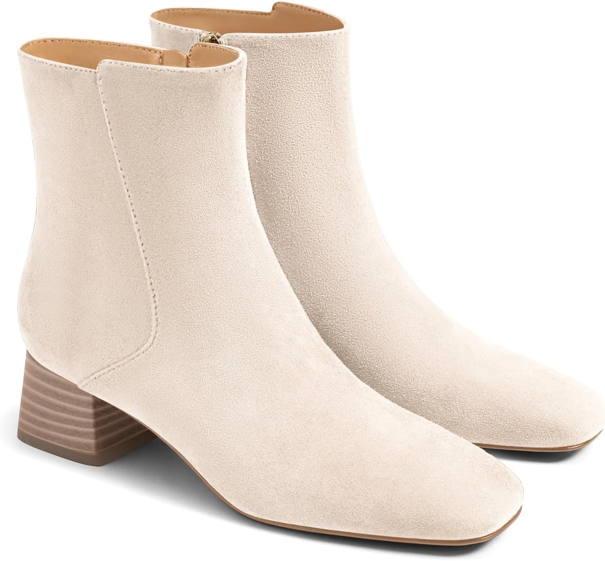Coutgo Womens Ankle Boots Chunky Low Heel Square Toe Side Zipper Booties | Amazon (US)