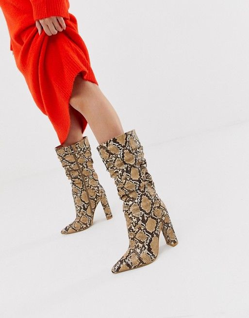 Simmi London snake ruched knee high boots | ASOS US