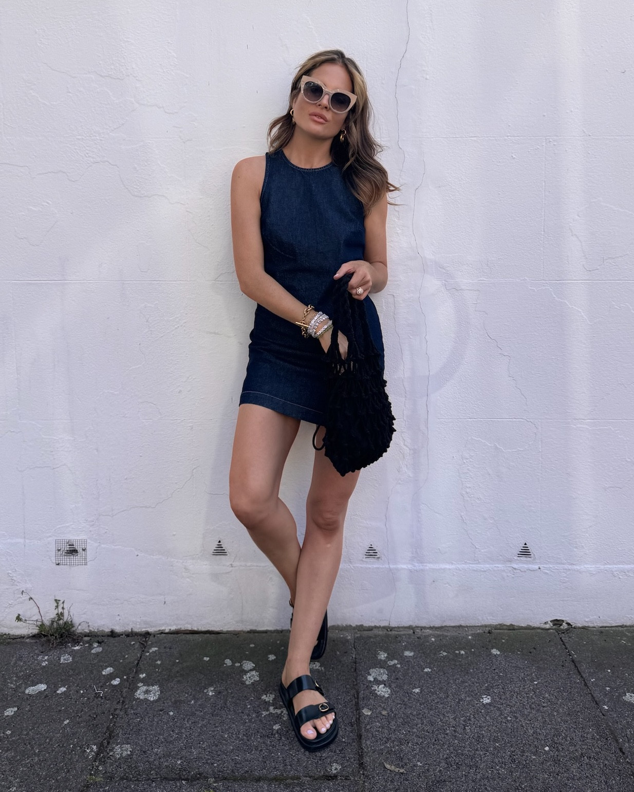 Dark blue denim mini dress | Black crochet bag | Chunky black sandals | Chunky sunglasses 

Summer outfit | Nobody’s Child 

#LTKuk #LTKsummer #LTKeurope