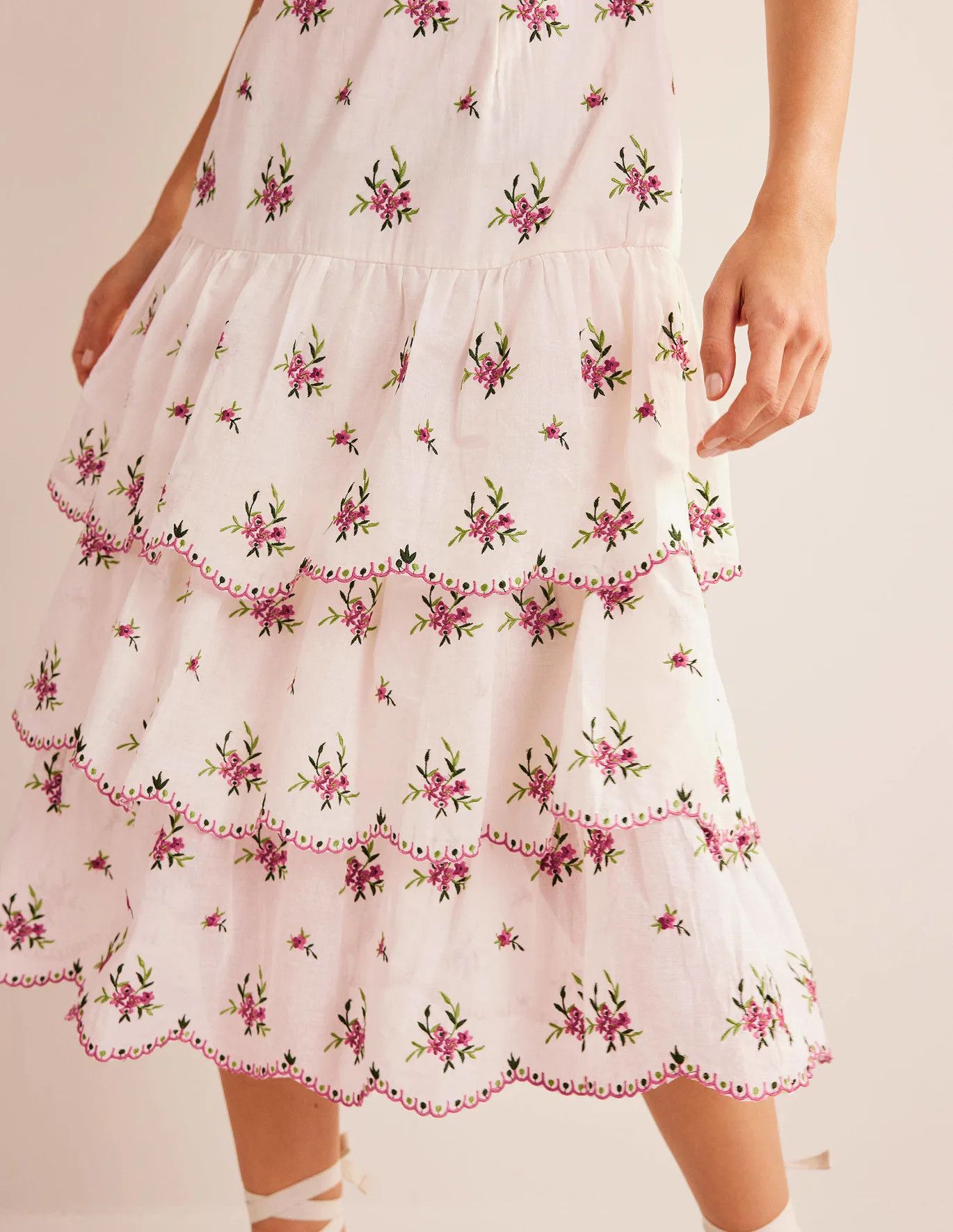 Embroidered Tiered Midi Dress - Ivory | Boden (US)