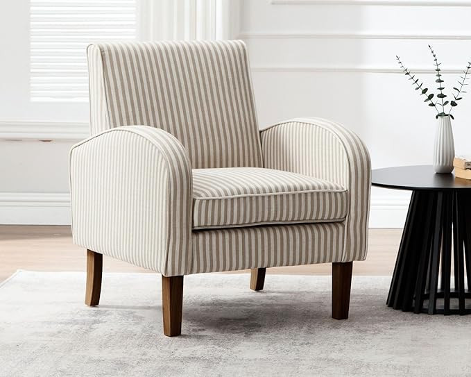 Farmhouse Striped Accent Chair for Living Room Set of 1, Linen Fabric Modern Comfy Armchairs with... | Amazon (US)