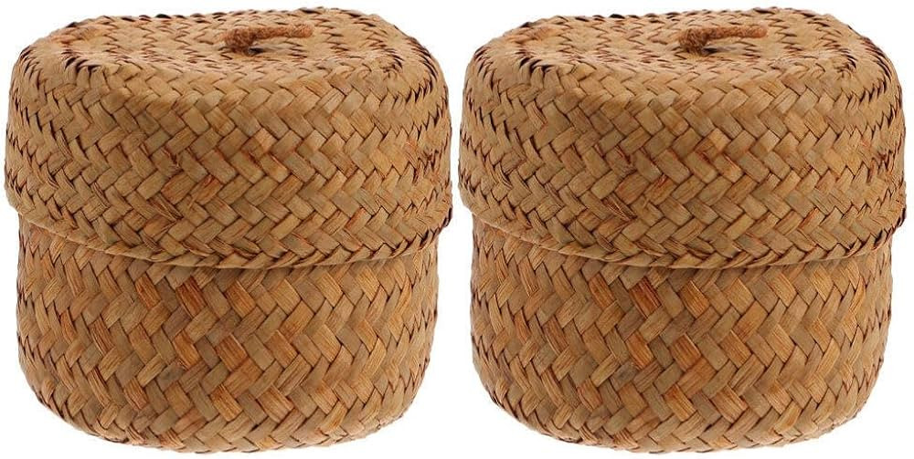 Ciieeo 2Pcs Small Wicker Basket with Lid Round Seagrass Storage Basket Handmade Woven Flower Bask... | Amazon (US)