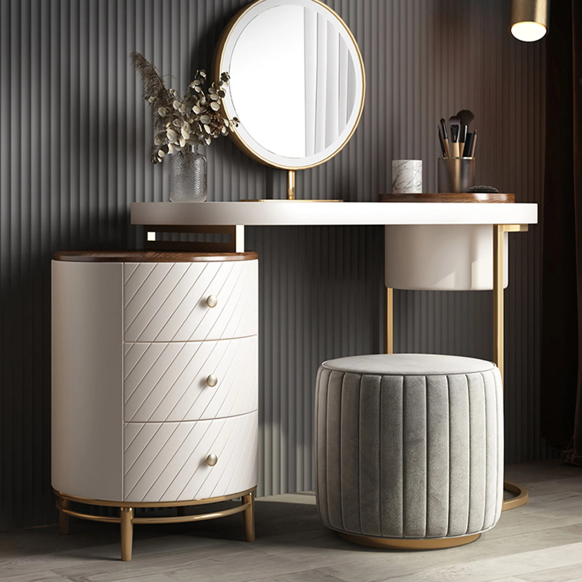Herban Modern Makeup Vanity Table With LED Lighted Mirror | Wayfair North America