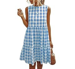 PRETTYGARDEN Women's Casual Plaid Sleeveless Ruffle Sundress Round Neck A-Line Pleated Mini Short... | Amazon (US)