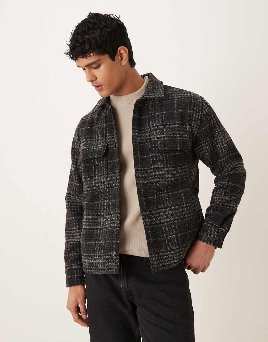 Abercrombie & Fitch relaxed boucle shirt jacket in black plaid | ASOS (Global)