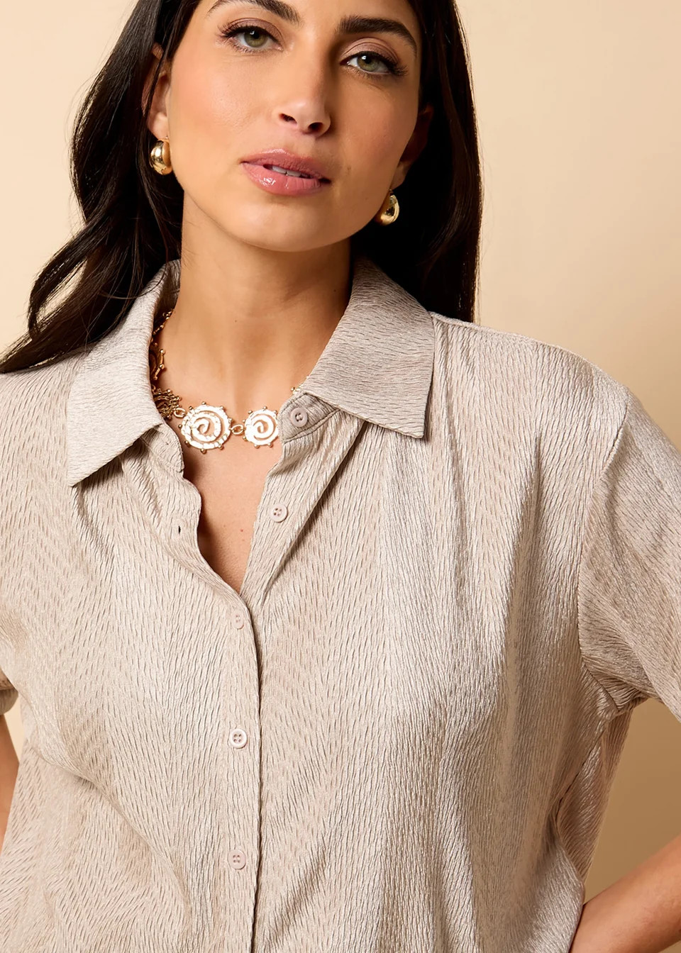 Little Mistress Oyster Co Ord Plisse Shirt by Vicky Pattison | Matalan (UK)