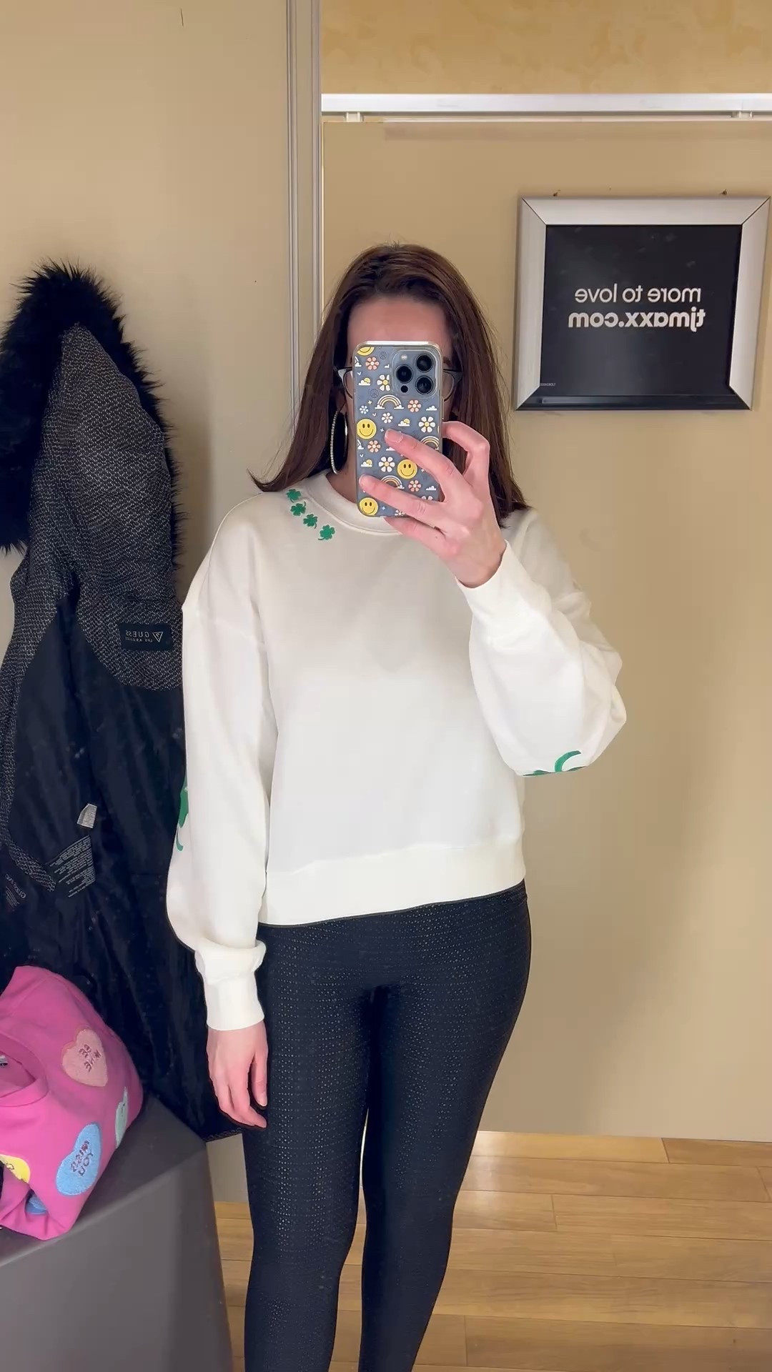 White cropped sweatshirt with shamrocks (small). Black faux leather leggings (small). #sweatshirt #croppedsweatshirt #whitesweatshirt #shamrocksweatshirt #leggings #blackleggings #fauxleatherleggings #stpatricksday #stpatricksdayoutfit 
@tjmaxx @Spanx 

#LTKSeasonal