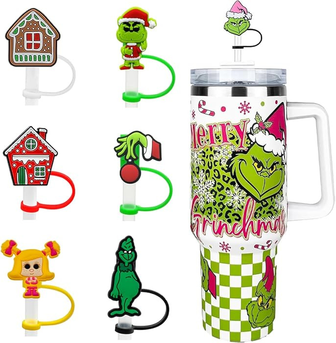 7 PCS Christmas Straw Cover Cap Xmas Silicone Straw Toppers Compatible with Stanley 30&40 Oz Tumb... | Amazon (US)