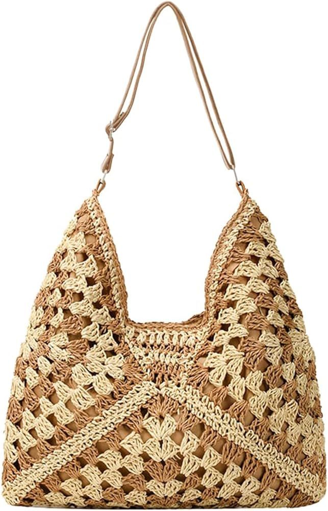 Straw Hobo Bags for Women 2024 Summer Straw Purses Beach Bag Vintage Handmade Woven Shoulder Bag ... | Amazon (US)