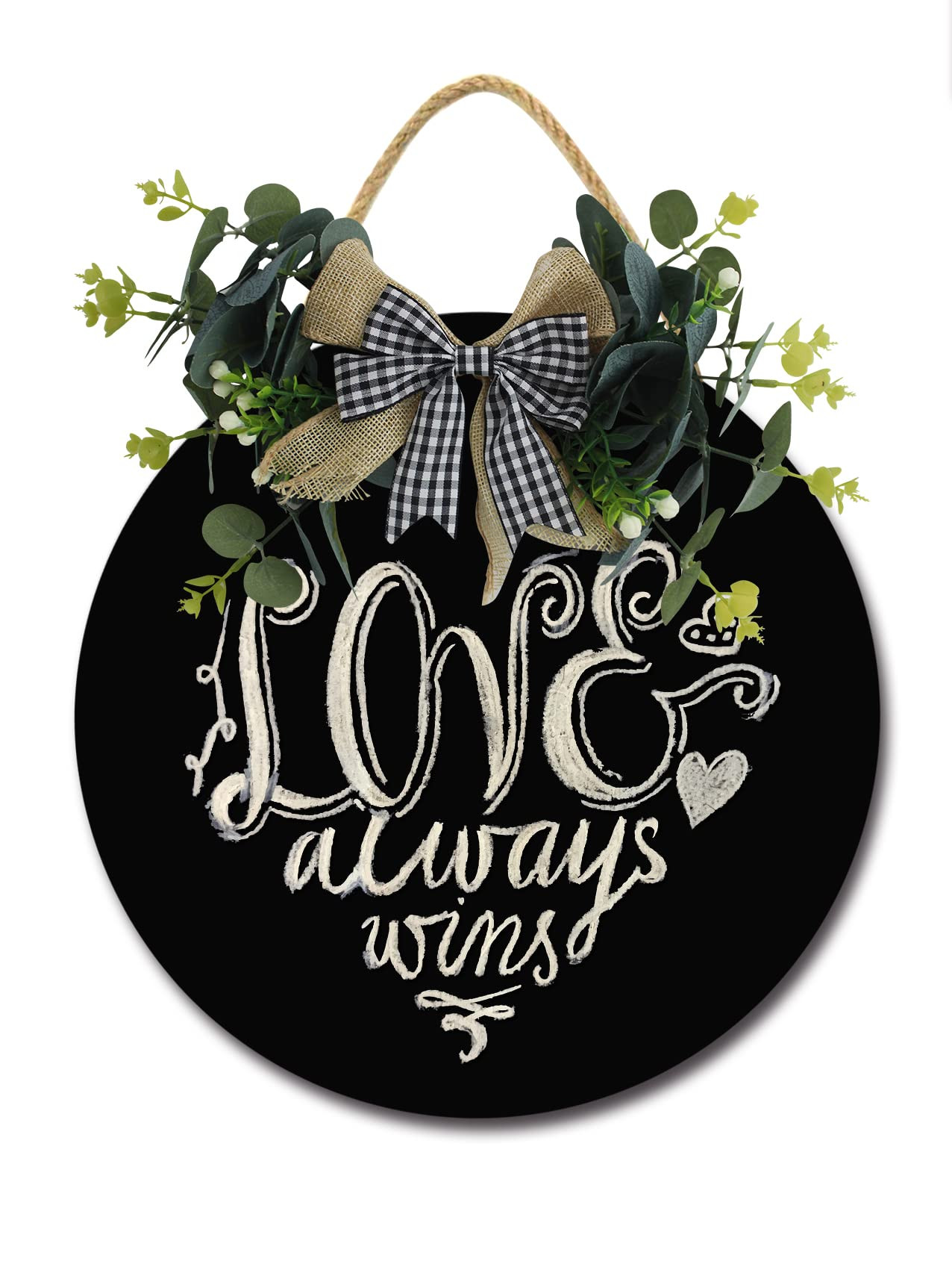 Love Always Wins Wooden Round Hanging Outdoor Sign, Front Door Sign for Farmhouse Porch Wreath De... | Amazon (US)