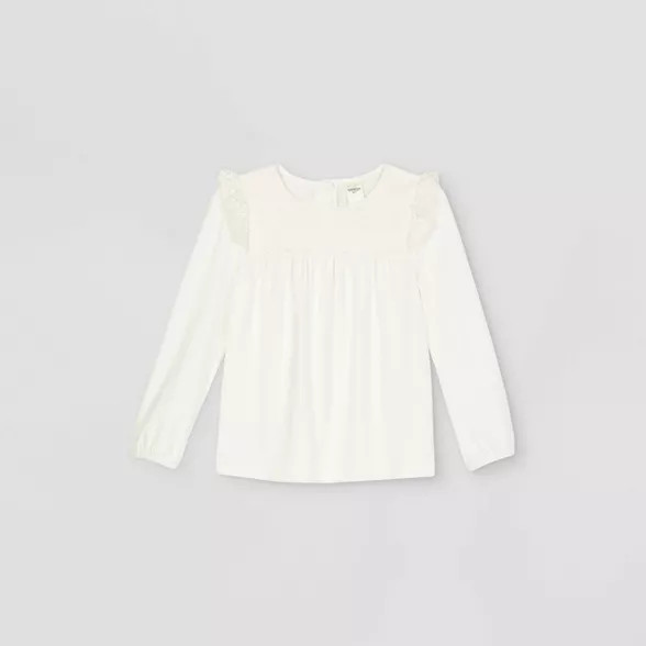 OshKosh B'gosh Toddler Girls' Eyelet Long Sleeve T-Shirt - Cream | Target