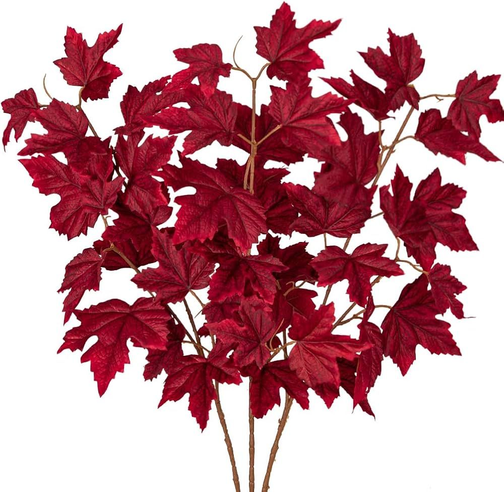 Oairse Artificial Maple Leaves Branches 3 Pcs Mixed Corlor Fall Leaves Stems Fake Bushes Dark Red... | Amazon (US)