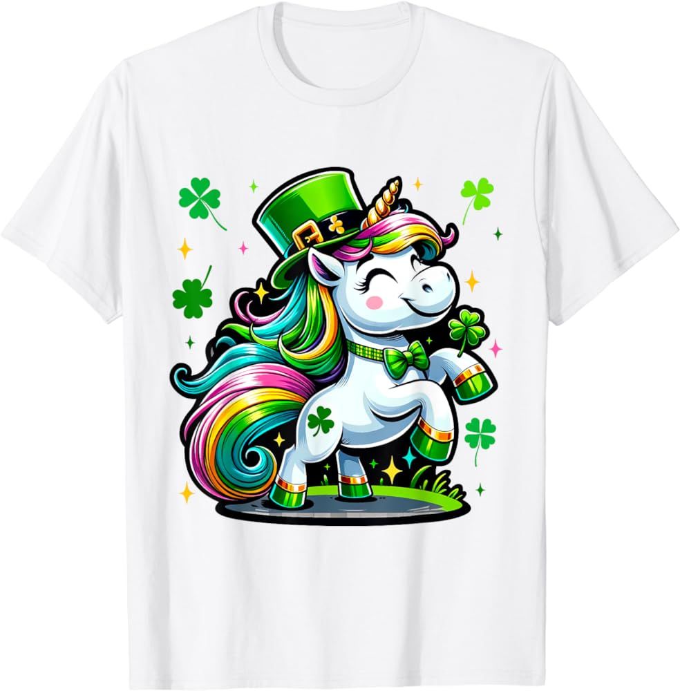 St Patricks Day Unicorn Kid Girls Teens Leprechaun Lepricorn T-Shirt | Amazon (US)