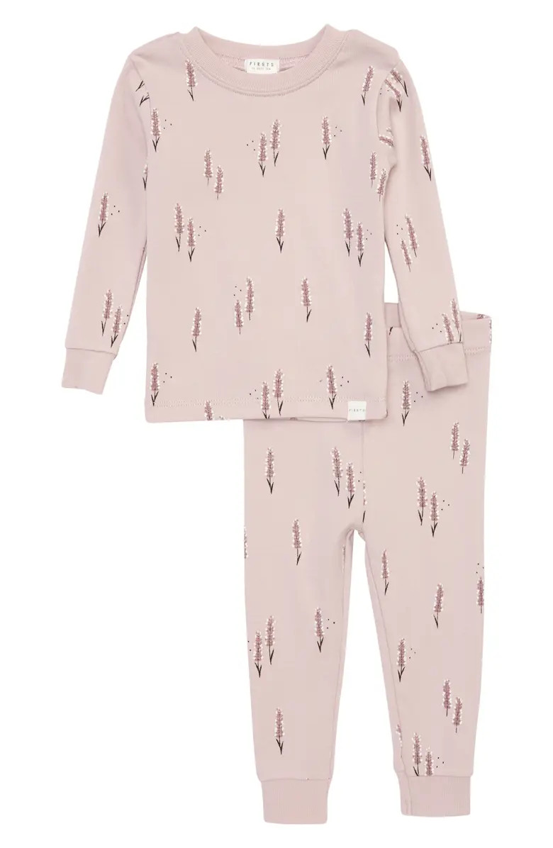 FIRSTS by Petit Lem Lavender Print Fitted Two-Piece Stretch Organic Cotton Pajamas | Nordstrom | Nordstrom