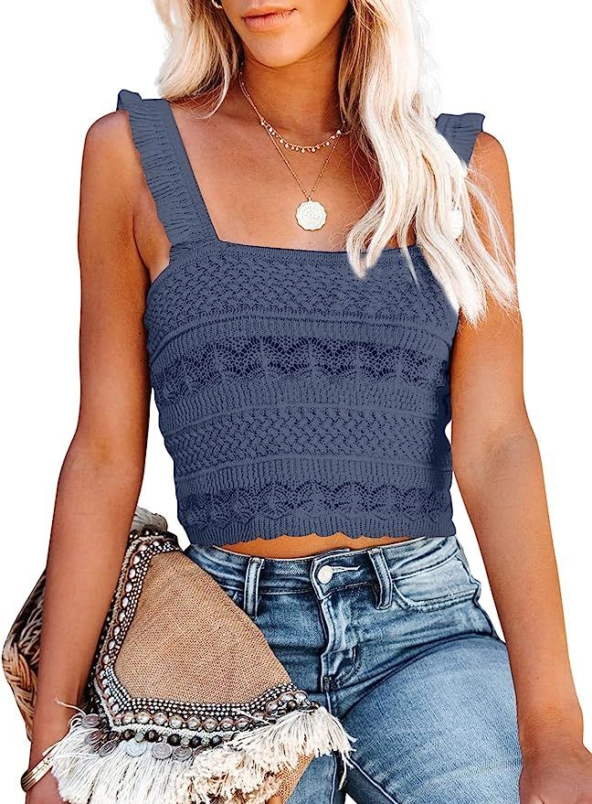 CiCiBird Women's Cute Cropped Tank Top Knit Crochet Camisole for Women | Amazon (US)