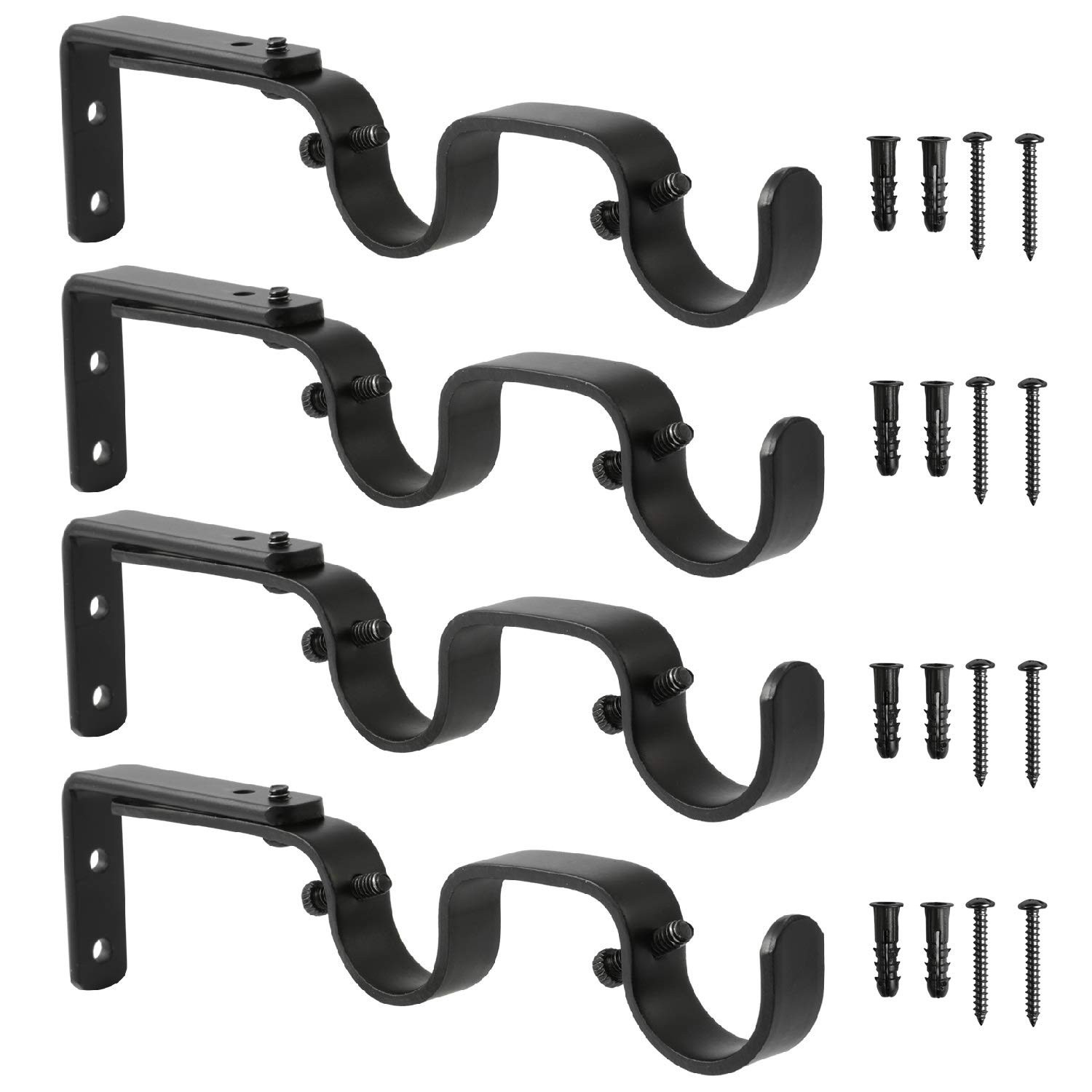 Heavy Duty Curtain Rod Brackets - Adjustable Double Rod Holders, 1 Inch (4 PCS, Black) | Amazon (US)