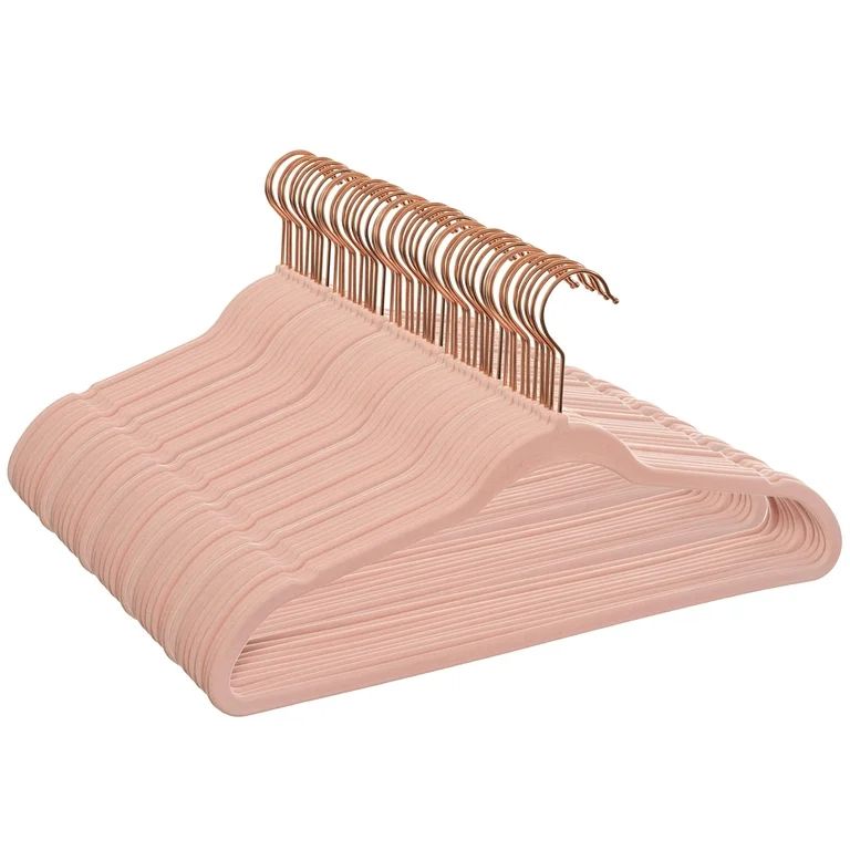 Better Homes & Gardens Non-Slip Velvet Clothing Hangers, 50 Pack, Pink - Walmart.com | Walmart (US)