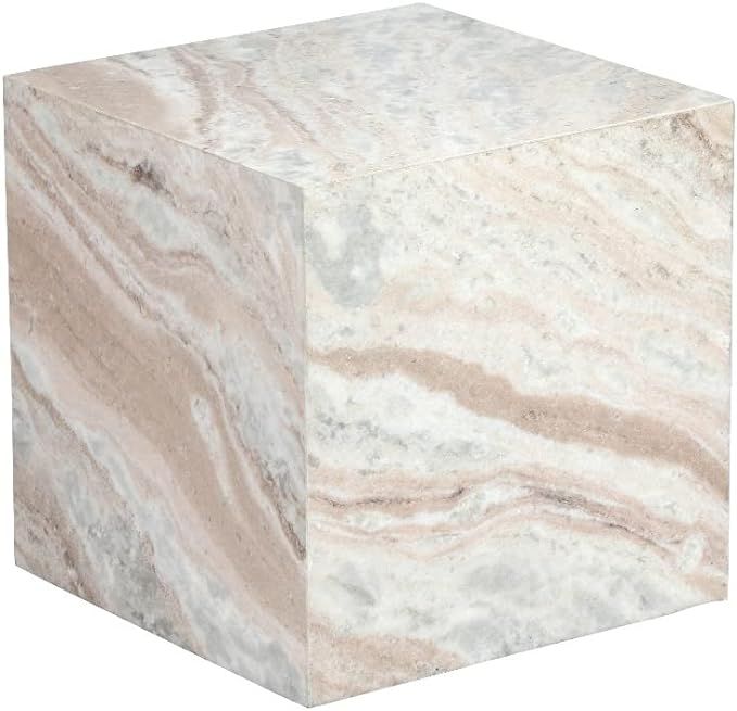 TOV Furniture Keira 15" Square Marble Side Table in Cream Finish | Amazon (US)