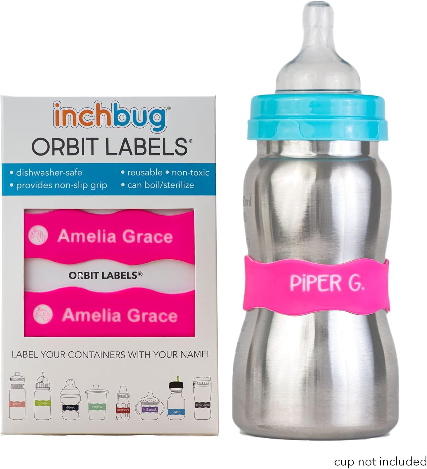 InchBug (4 Pack) Orbit Labels 2.0 Personalized (Flamingo Pink) | Amazon (US)
