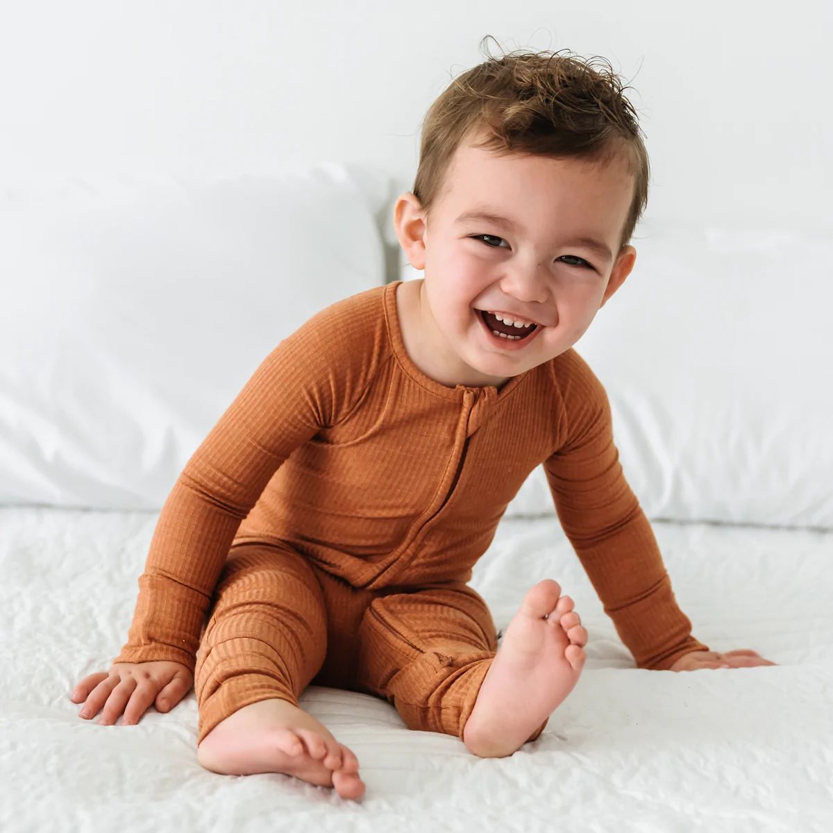 Heather Spice Ribbed Bamboo Viscose Zippy | Little Sleepies