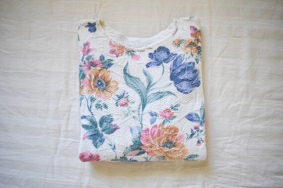 80s vintage floral knit sweater | oversized botanical knit sweater | oversized floral spring swea... | Etsy (US)