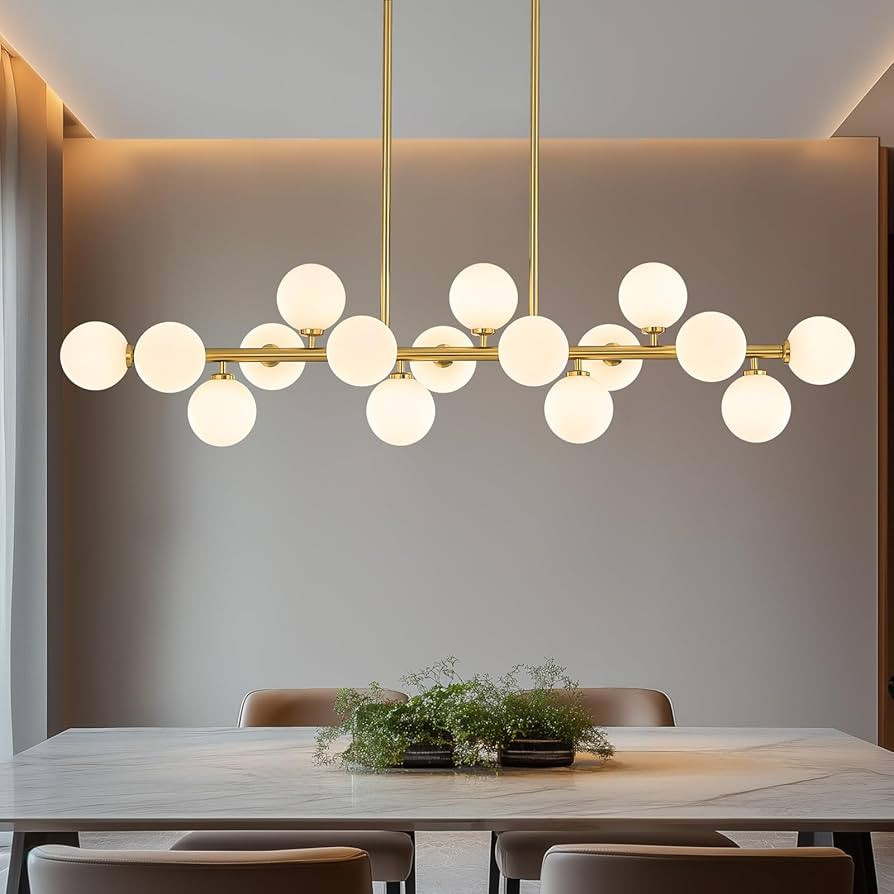 55" Long Brass Gold Chandeliers for Dining Room Kitchen Island, Large Globe Sputnik Linear Chande... | Amazon (US)