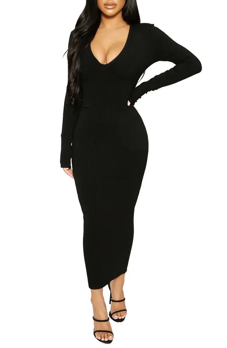 Snatched V-Neck Long Sleeve Midi Dress | Nordstrom