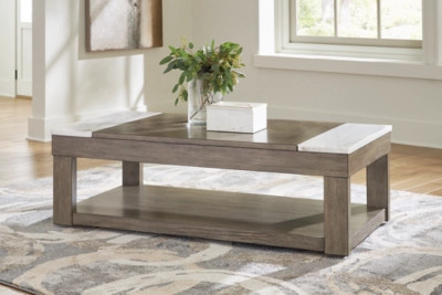 Loyaska Lift-Top Coffee Table, Grayish Brown/White | Ashley Homestore