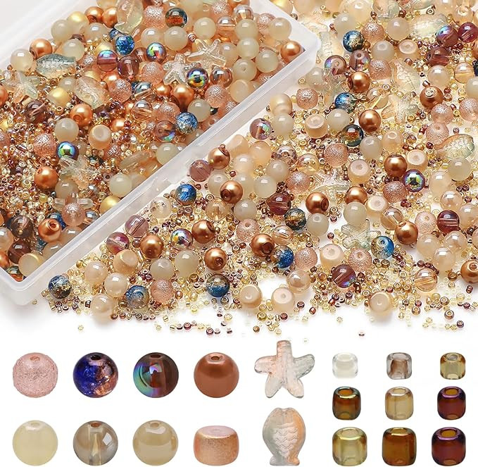 760pcs Mixed Glass Beads for Jewelry Making, 8MM Brown Assorted Round Beads, Bracelet Making Kit ... | Amazon (US)