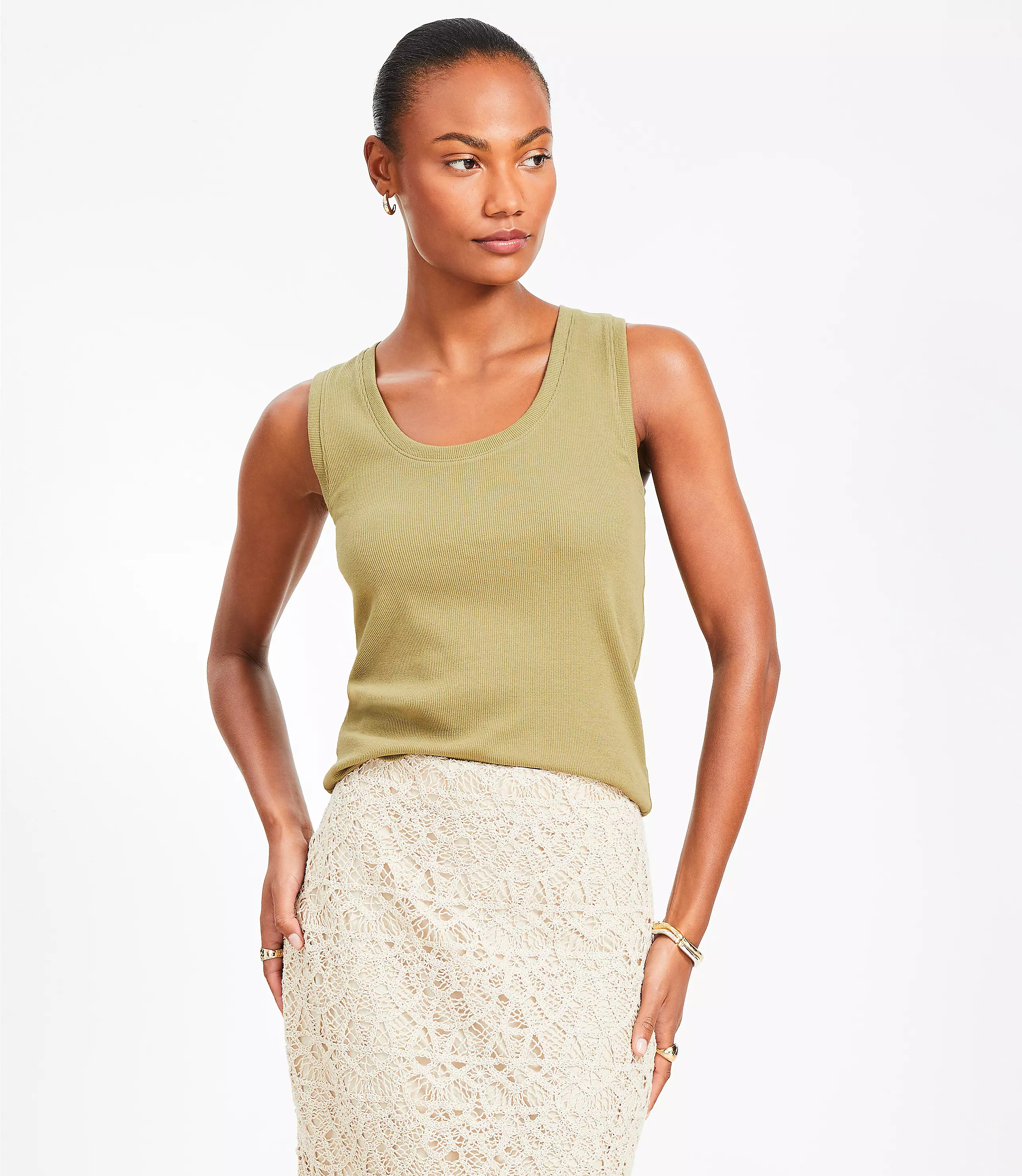 Perfect Ribbed Scoop Neck Tank Top | LOFT