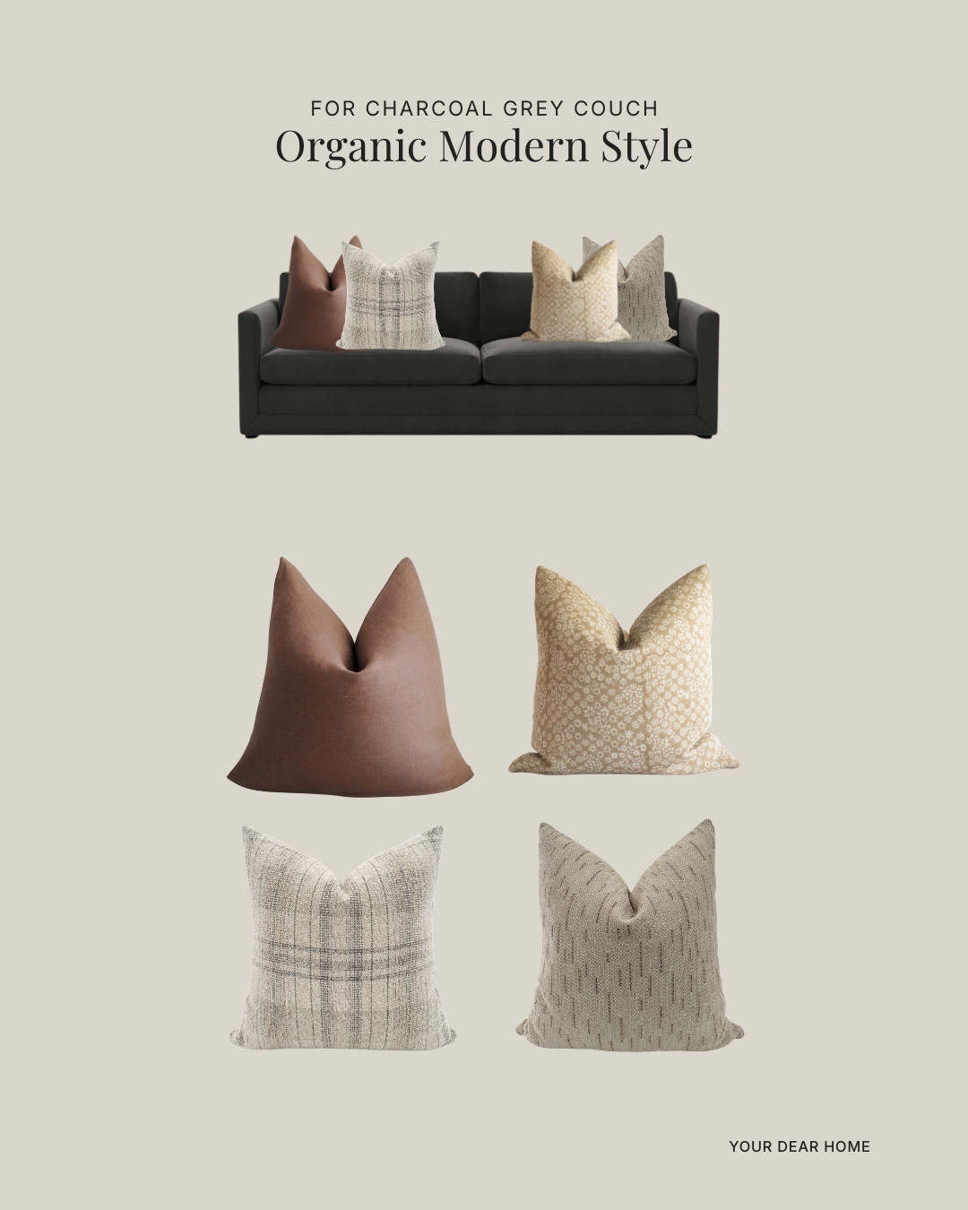 I love adding one solid earthy pillow and then balancing it with soft woven neutrals so the couch doesn’t feel flat.

This feels a little moodier, a little more curated, but still very organic modern. 

 #LTKHome