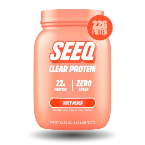SEEQ Clear Protein Powder - Juicy Peach - 22 Servings - 22g Clear Whey Protein Isolate - Zero Sugar - 0g Lactose - Allergen Friendly - GLP1 Support - Bone Health - Muscle Post Workout Recovery | Amazon (US)