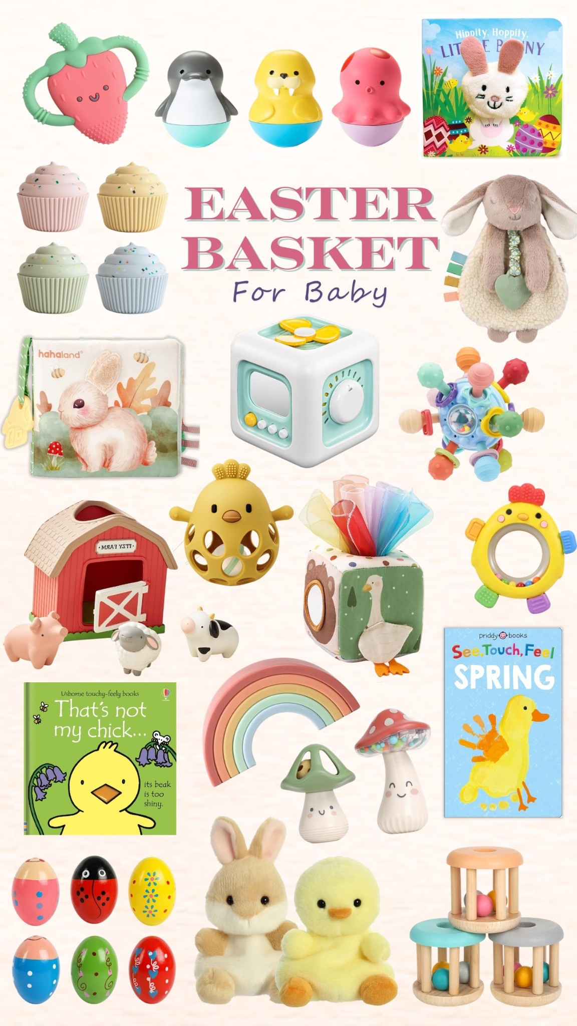 Easter basket ideas for babies. Easter basket fillers for baby girl. Non candy Easter basket stuffers for baby boy. Baby shower gift. One year old birthday present. 


#LTKKids #LTKSeasonal #LTKBaby