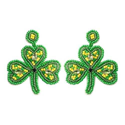 WCRAZYE St Patrick's Day Earrings for Women Girls Handmade Beaded Green Shamrock Leaf Irish Lucky Drop Dangle Earrings Irish Holiday Jewelry Gift (Style 2) | Amazon (US)