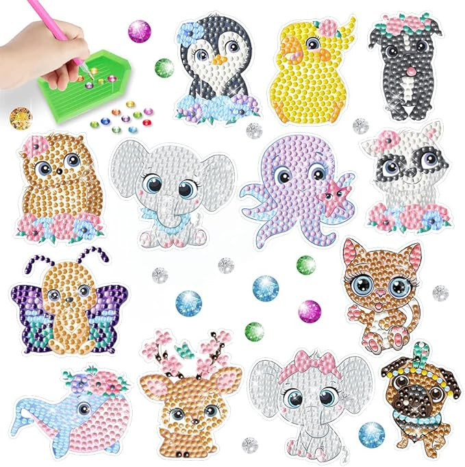 Kids Diamond Painting Stickers Kits 5d DIY Paint by Numbers Gem Art Crafts for Children and Adult... | Amazon (US)