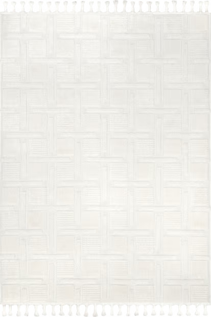 Off White Kaelie Geometric Tasseled 9' x 12' Area Rug | Rugs USA