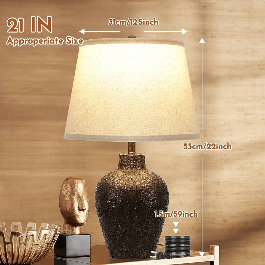 BrightWe Farmhouse Rustic Table Lamps Set of 2 for Bedroom Living Room End Table Dark Brown Terra... | Amazon (US)