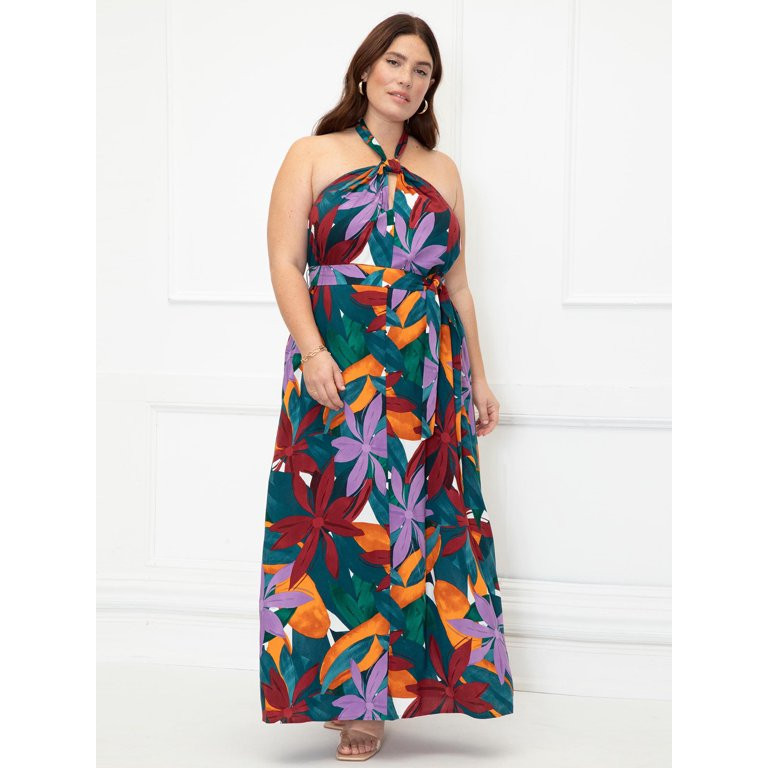 ELOQUII Elements Women's Plus Size Printed Halter Dress | Walmart (US)