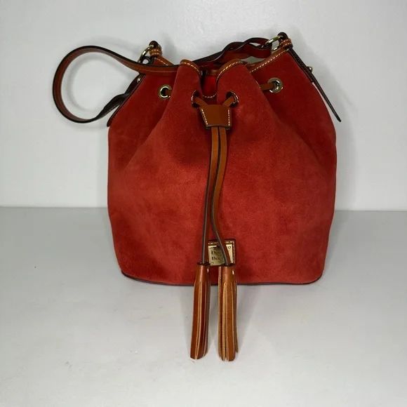 Dooney & Bourke Suede Tasha Drawstring Shoulder Bag Purse in burnt RED | Poshmark
