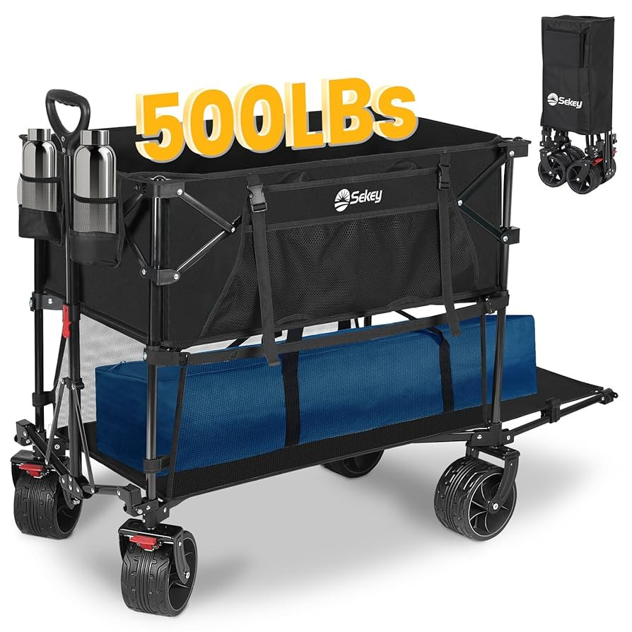 400L Large Capacity Folding Double Decker Wagon with Brakes, 50" Extra Long Extender Cart, 500lbs... | Amazon (US)