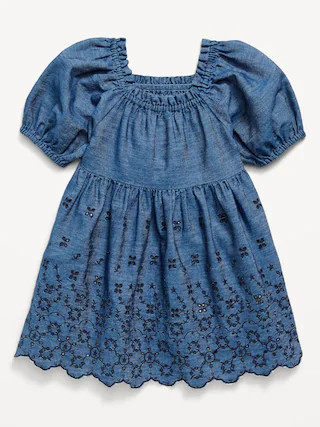 Fit and Flare Puff-Sleeve Embroidered Dress for Toddler Girls | Old Navy (US)