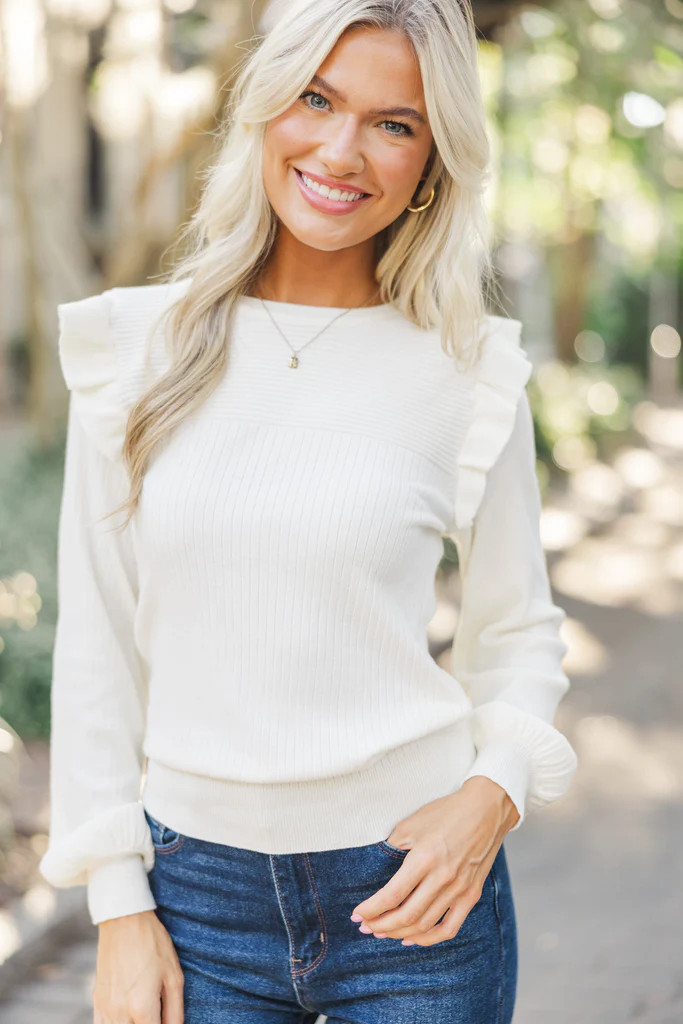 Reach Out Cream White Ruffled Sweater | The Mint Julep Boutique