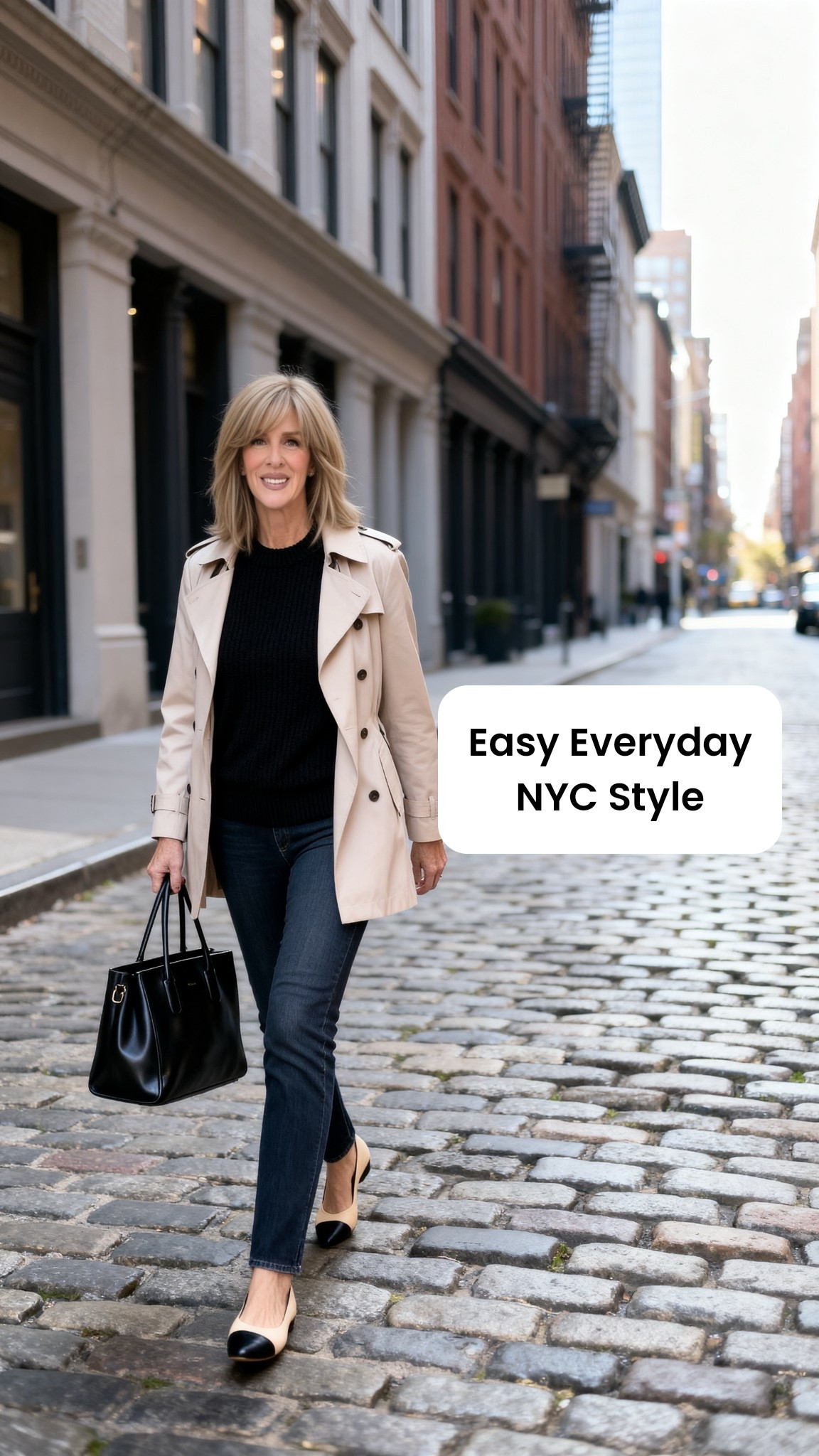 NYC, like many European cities, is demanding.  So wearing the right layers is essential to enjoying your visit.

A straight-leg denim with a little bit of stretch moves with you throughout the day. 

A short trench this time of year is the perfect layering piece.  You can layer underneath and remove anything if it warms up.  

Cashmere tees and sweaters are your best friend.  I am wearing a cashmere tee with a layering tank underneath.  

An all-leather ballet flat that can withstand the stress of 10-15k steps a day will make your feet thank you.  

And a structured tote that you can carry crossbody or top handle that fits everything you need for a day out exploring.  

#LTKSeasonal #LTKTravel #LTKootd