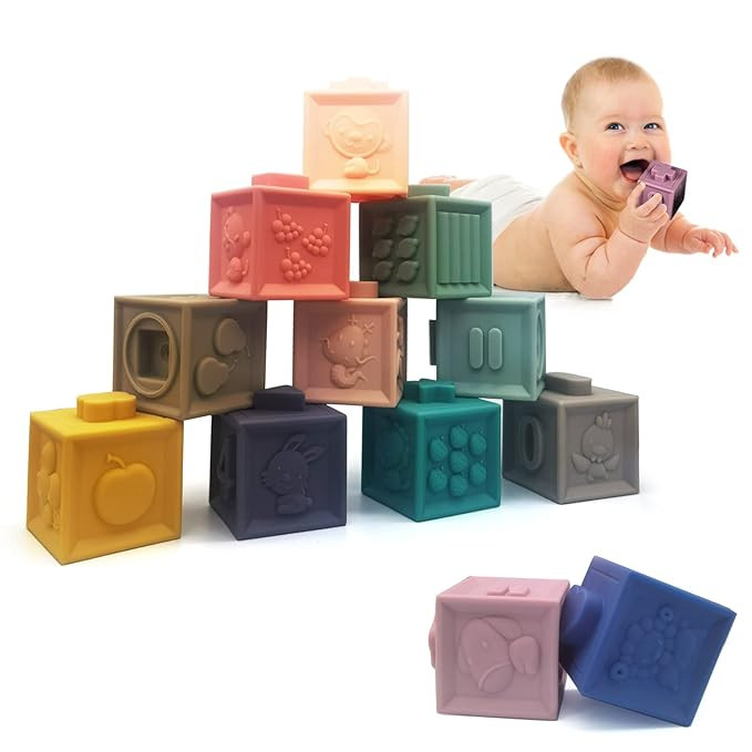 Yzata Baby Blocks Soft Building Blocks Baby Teething Toys Teethers Educational Squeeze Play with ... | Amazon (US)