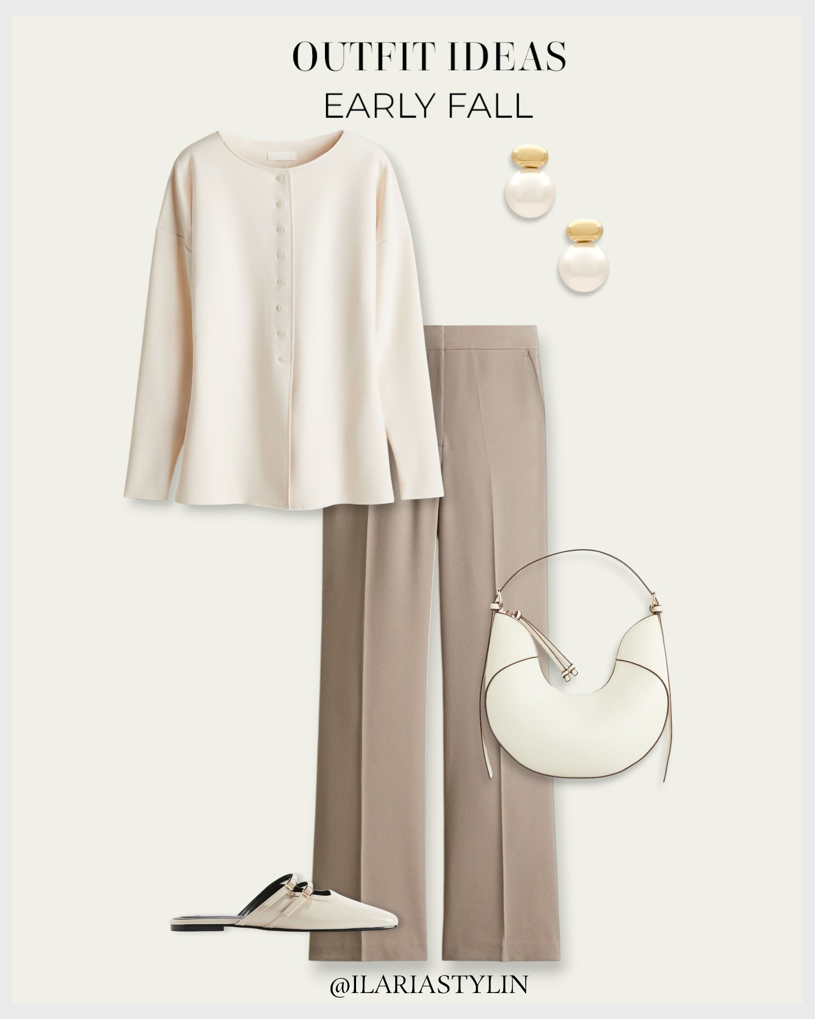 OUTFIT IDEAS: EARLY AUTUMN 🍂                                                                                                                                                       autumn outfit, fall outfit, white cardigan, cream cardigan, beige pants, straight pants, creased pants, cream mules, mule flats, white bag, shoulder bag, chic outfit, office outfit

#LTKSeasonal #LTKStyleTip #LTKWorkwear