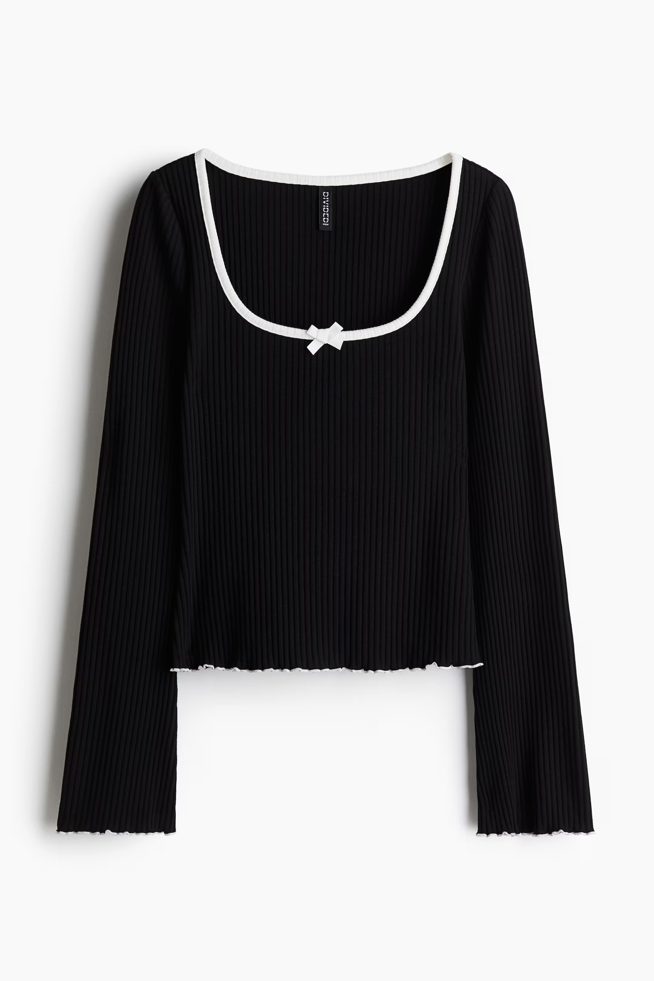 Ribbed Top with Overlocked Trim - Black - Ladies | H&M US | H&M (US + CA)