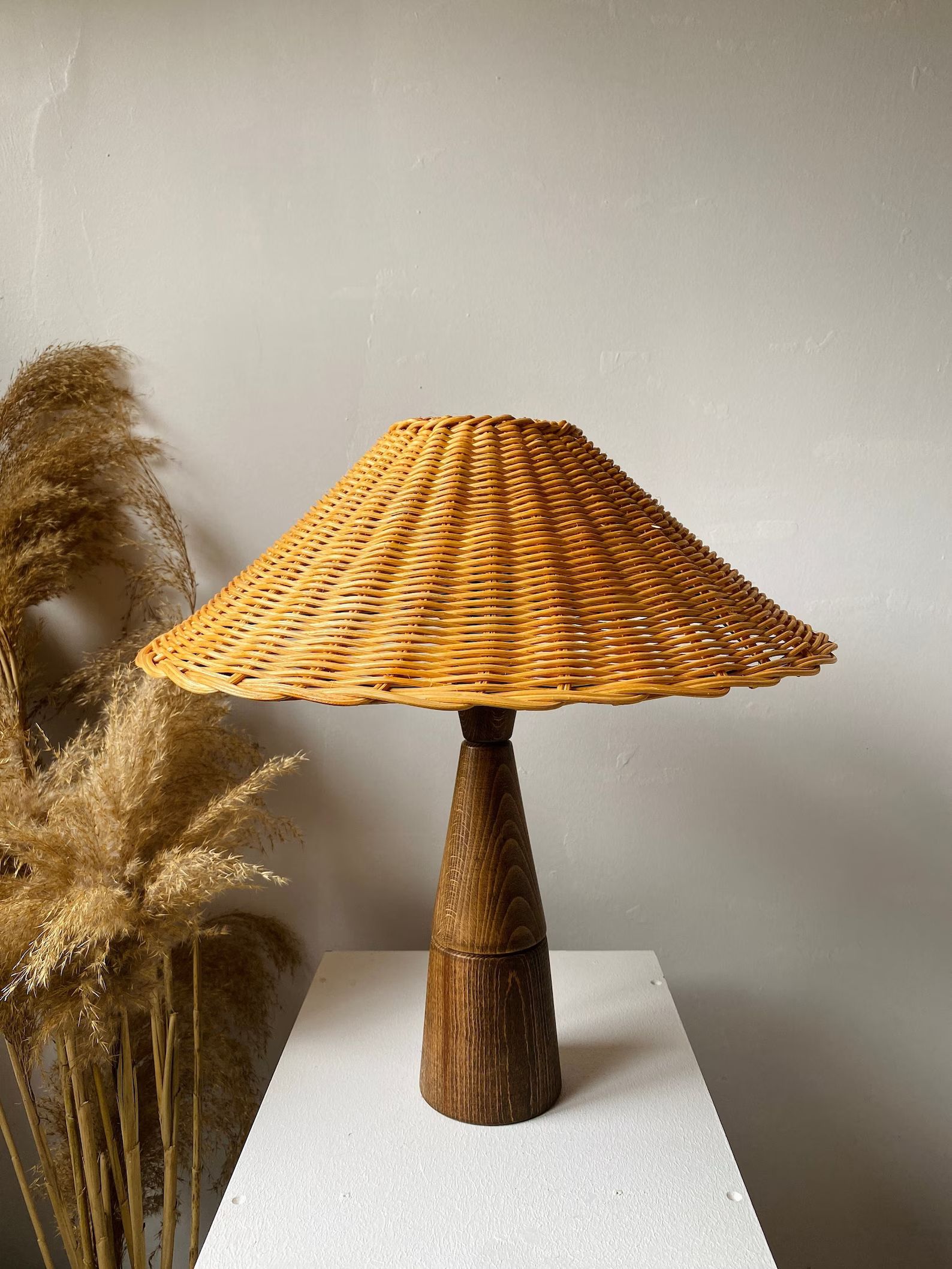 FUNGAL Rattan Table Lamp Mid-century Mediterranean Handicraft - Etsy | Etsy (US)